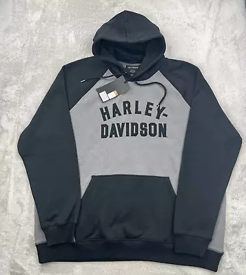 Harley Davidson Hoodie Mens 2XL Gray Colorblock Classic Staple Raglan Pullover • $49.99