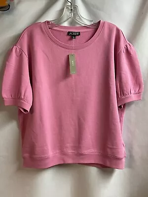 J. Crew NWT Terry Puff-sleeve Large Short-Sleeve Sweatshirt Bubblegum Pink • $39.99