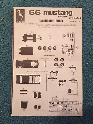 AMT 1966 Mustang Hardtop Instruction Sheet Kit # 6565 Dated 1985 • $5.99