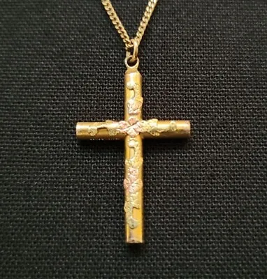 Vintage Mid-Century Yellow Gold Fill Cross Drop Pendant Necklace • $40
