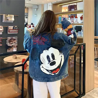 Woman Ladies Spring/Fall Mickey Denim Jean Trucker Jacket Stonewash Blue Disney • $26.99