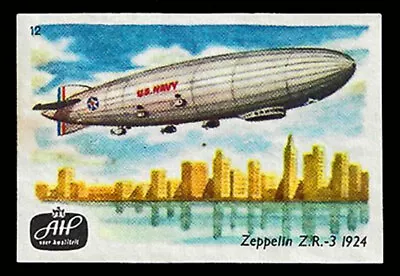 Vtg 1950's Netherlands Matchbox Label Zeppelin Airship USS Los Angeles ZR-3 1924 • $1.25