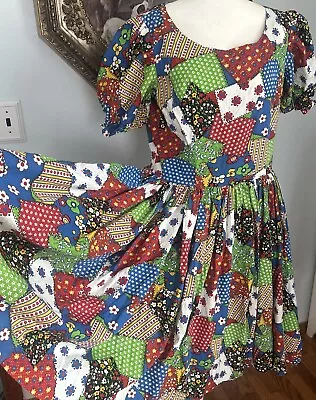 Vtg 1960s Patchwork Dress Square Dancing Rockabilly Circle Skirt Western Swing • $129.99