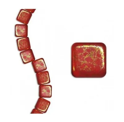 30 Red Lumi Czech Glass Two 2 Hole 6mm Flat Square Tile Spacer Strand Beads • $4.99