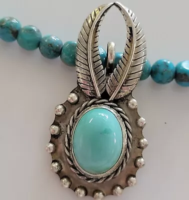 Unique VINTAGE Old Pawn Navajo Sterling & Natural Green Turquoise Pendant • $20.50