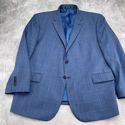 Pronto Uomo Platinum Blazer Men 50R Blue Brown Windowpane Plaid Wool Classic • $55.97