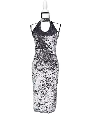 Vintage Signature Silver Velvet High Neck Sleeveless Sheath Dress Womens Size 14 • $30