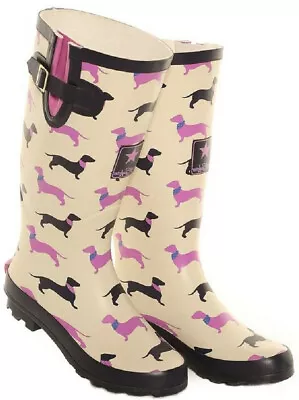 £27.95 • Buy Ladies Wellies Wellington Boots Sausage Dog Animal Print Waterproof Rain Boots