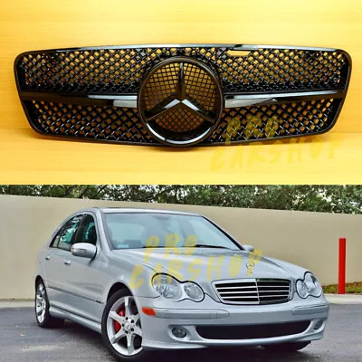 C200 C240 C280 C320 Mercedes-Benz C-Class W203 Shiny Black Front Grille 2001-07 • $150.12