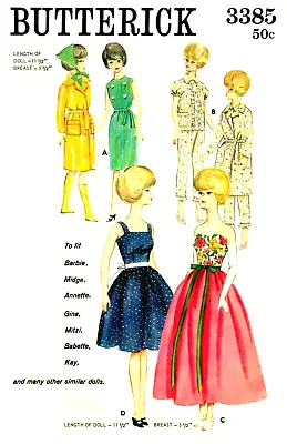 Vintage 1960s Barbie Clothes Pattern Reproduction Butterick 3385 Uncut • $7.95
