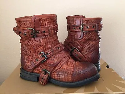 Ugg Collection Elisabeta Tobacco Weave Bikers Boots Usa 7 / Eu 38 / Uk 5.5 - New • $195