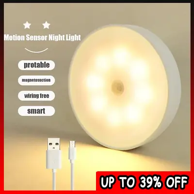 Motion Sensor Light USB Wireless PIR Battery Wall Cabinet Stair Night Lamp 8 LED • £4.04