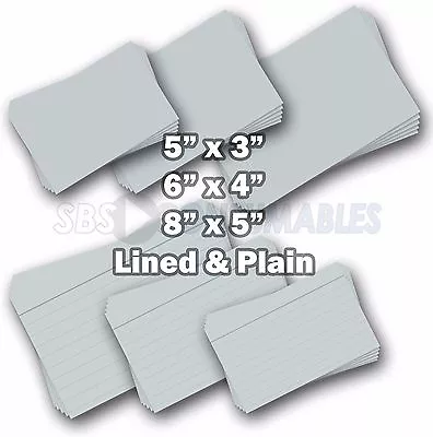 100 White Record Cards Lined Or Plain. Index/Flash/Revision Cards In 3 Sizes • £4.25