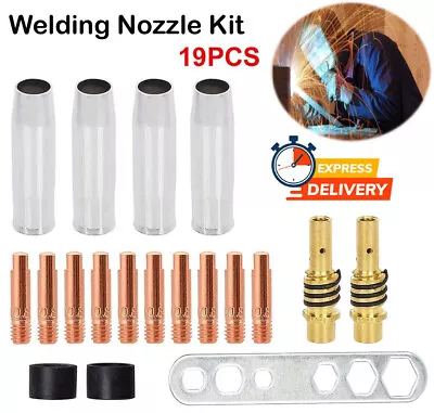 19pcs Welding Nozzle Shroud Contact Tips 0.8mm M6 Tip Holder Kit MB15 MIG • £5.99