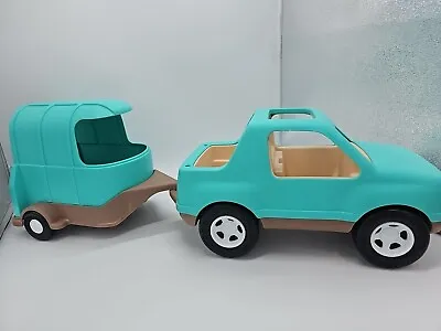 Vintage Little Tikes Dollhouse Barn Truck SUV & Horse Trailer Turquoise Jeep • $54.99