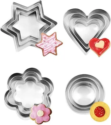 £3.29 • Buy Cookie Cutter Set Stainless Steel Cutters Baking Cookies 12 Pcs 4 Shapes 3 Sizes