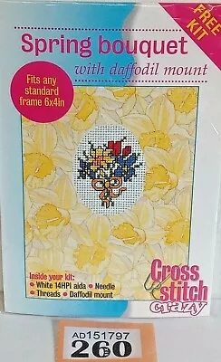 Spring Bouquet Flowers Cross Stitch Kit & Yellow Daffodil Decorated Mount • £1.99