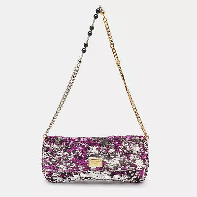 Dolce & Gabbana Purple/Silver Sequins Miss Charles Clutch • $475.65