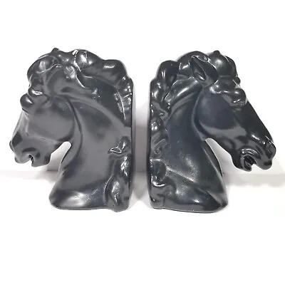 VTG All Black Ceramic Horse Head Bookends Book Shelf Decor Heavy MCM Retro Prop • $25