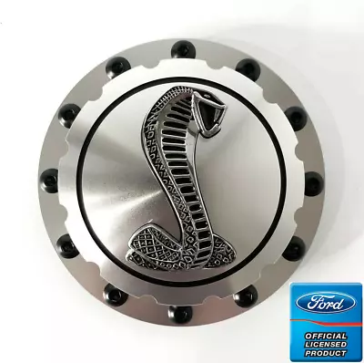 Billet Twist On Style Gas Cap W/ Silver Cobra Emblem For 1964-1973 Ford Mustang • $134.95