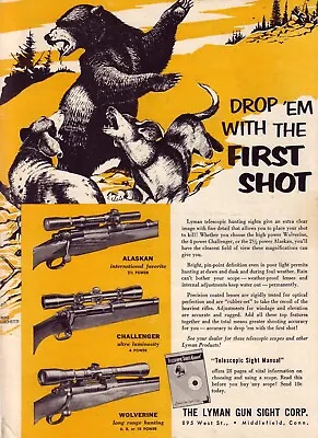 1953 Magazine Ad For Lyman Gun Sights - Alaskan Challenger & Wolverine Sights • $4.95