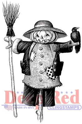 Deep Red Stamps Scarecrow With Crow Rubber Cling Stamp • $6.49