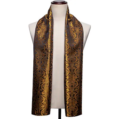 £13 • Buy Mens Scarf Gold Paisley Silk Scarves Barry Wang Unisex Shawl Lady Women Wrap