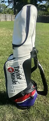 Vintage TaylorMade Tour Staff 6 Way Golf Bag W/ Rain Cover 90s White Red Purple • $109.95