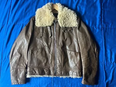 Vintage 70's Ibex Of England Leather Shearling Aviator Bomber Jacket 42 • $129.99