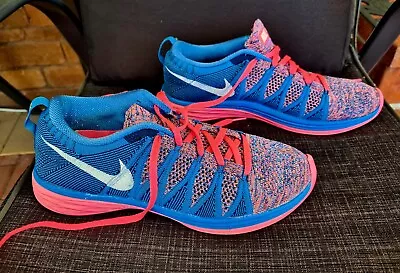 Nike Flyknit Lunar 2 Shoes Womens Size US 9 Flash Photo Pink Blue Sneaker • $35