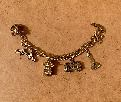 Vintage San Francisco Gold Tone Charm Bracelet Tower Trolley Bridge Pagoda Ship • $15