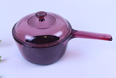 Pyrex Vision Ware By CORNING Cranberry Cookware 1.5 L Saucepan Pot W PYREX Lid • $35