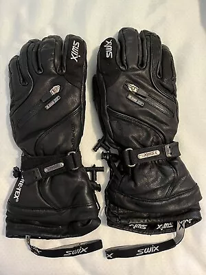 Swix Black All Leather Ski Snow Gloves Mens Medium Zipper Pockets Like Brand New • $48