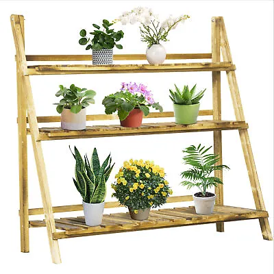Outsunny Flower Stand Plant Display Rack 3-Tier Foldable Wood Garden Patio • £39.99