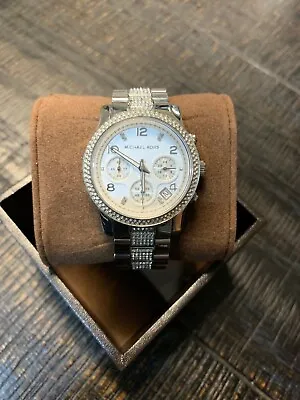 Michael Kors MK5825 Chrono Runway Stainless Steel Swarovski Watch • $74.99