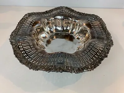 Antique E. G. Webster Silver Plate Large Centerpiece Pierced Bowl W/ Floral Deco • $325