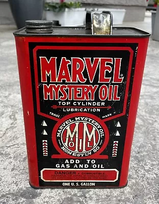 Vintage MARVEL MYSTERY Oil Can One Gallon Top Cylinder Lubricant Gas & Oil EMPTY • $15