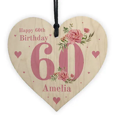 £4.99 • Buy Personalised 60th Birthday Card Mum Sister Auntie Friend Wood Heart Floral Gift
