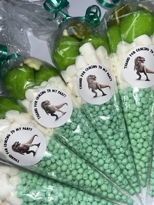 🦖Dinosaur T Rex Kids Green  Sweet Cones Candy  Party Bags Filled Thank You • £6.64