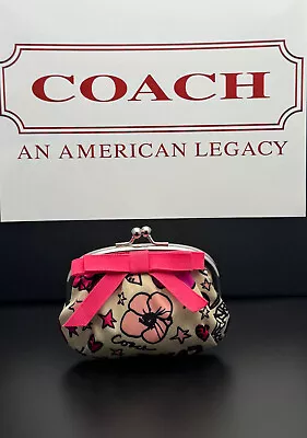 Coach Vintage Sateen Poppy Ribbon Silver Plated Kisslock Metal Frame Coin Purse • $68