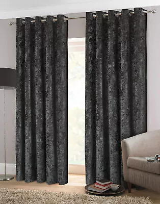 £21.99 • Buy Crush Crushed Velvet Eyelet Ring Top Ready Made Lined Curtains Silver Grey