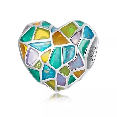 Genuine 925 Sterling Silver Mosaic Love Heart With Windows European Charm • $13.56