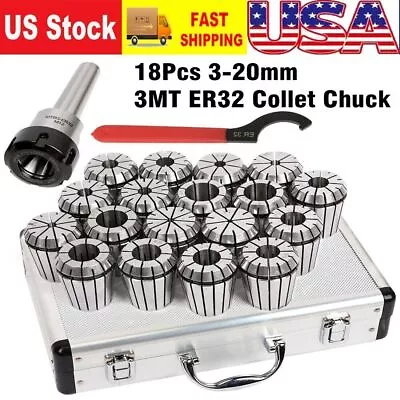 18PCS MT3 ER32 Milling Machine Collet Chuck Set Spanner + BOX Alloy Spring Steel • $70.39