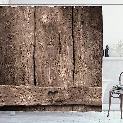 Prehistoric Country Shower Curtain Heart On Wood • £23.99