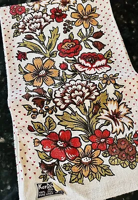 Vintage NOS Kay Dee Hand Prints Linen Red Wild Flower Retro Print Tea Towel • $16.99