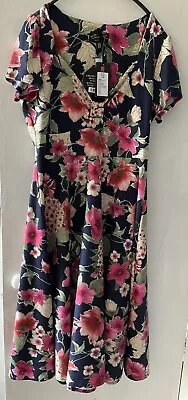 Lindy Bop Navy Floral  Marion”Dress 1950’s Vintage Style Swing & Flare Size 12 • £16.99