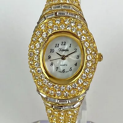 Xanadu Watch Women Gold Tone Pave Bling MISSING STONE Cuff MOP New Battery 6.75  • $23.99