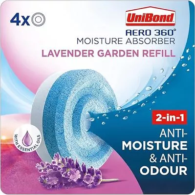 UniBond AERO 360°- Pack Of 4 X 450g Moisture Absorber Lavender Garden Refill Tab • £10.67