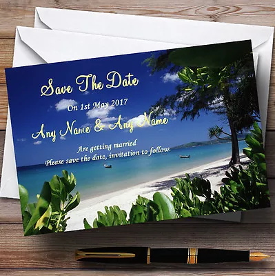 £13.95 • Buy Thailand Beach Palm Tree Personalised Wedding Save The Date Cards