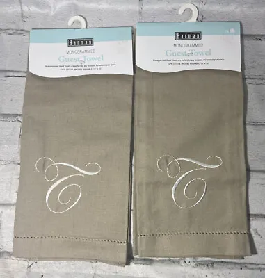 Set Of 2 Letter T Monogrammed Guest 100% Cotton Hand Towels Taupe 18” X 28” • $12